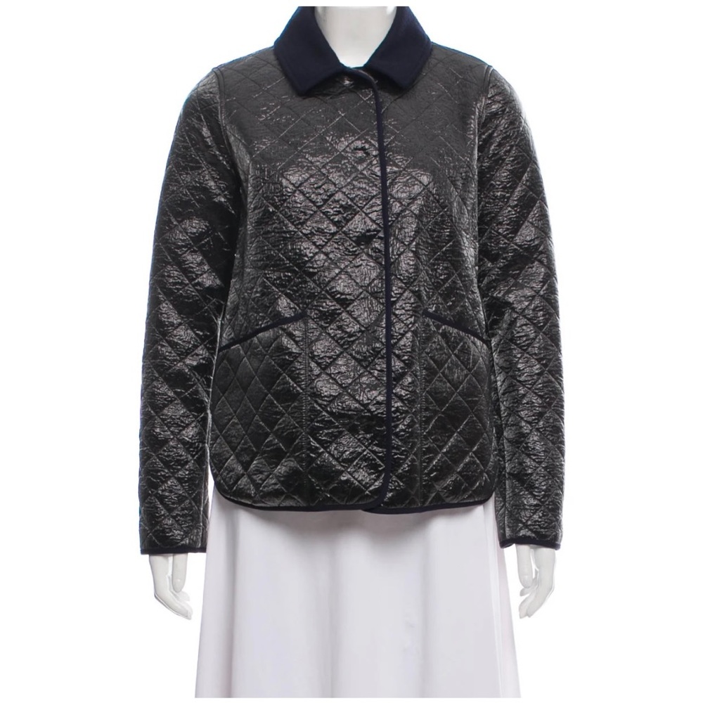 Tory Burch Metalícese Quilted Jacket In Charcoal. Size 6